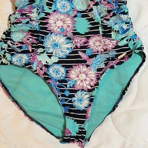 Sunseeker teal floral one piece women’s swimsuit size 14 - Picture 3 of 12